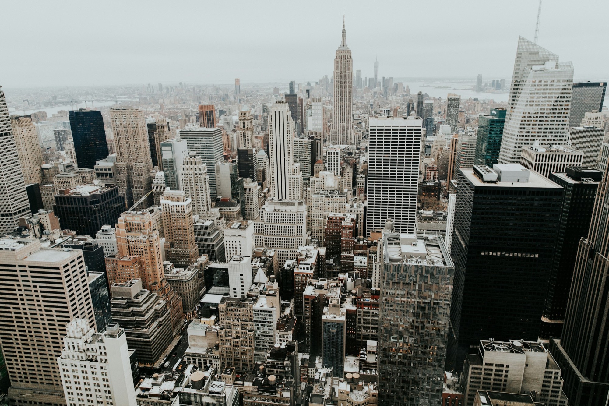 Aerial view of Midtown Manhattan in grey light