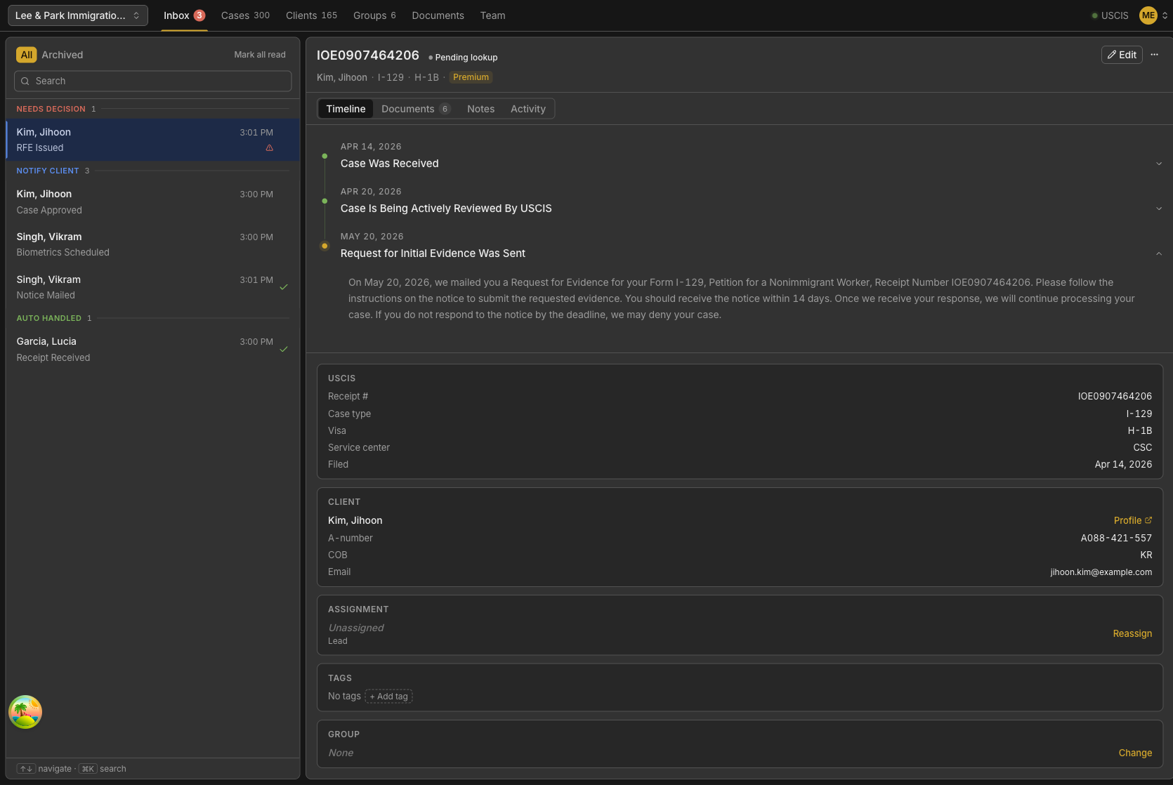 Shared team inbox with status updates
