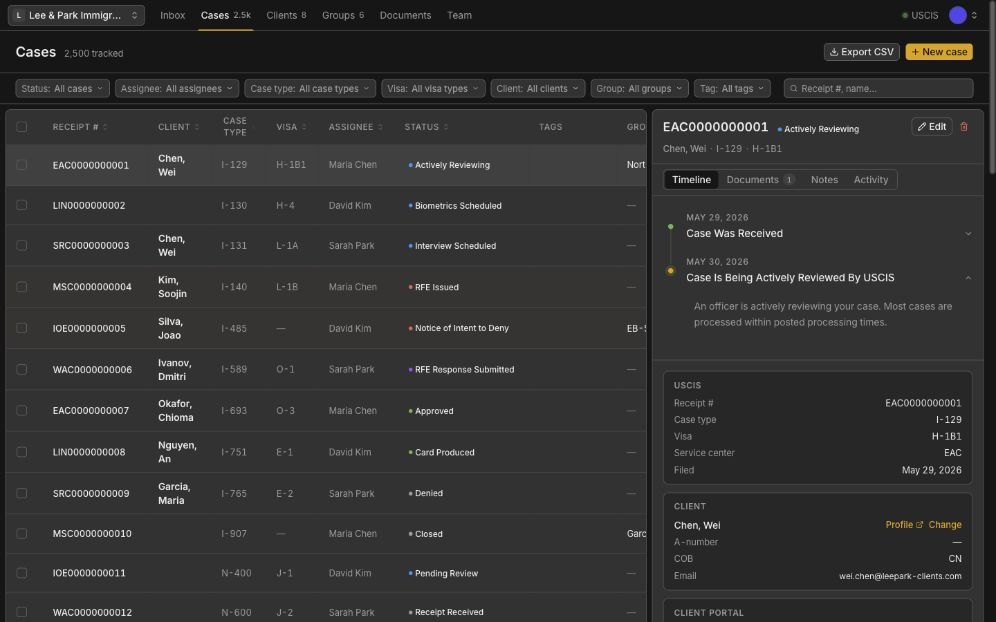 MyCasesHub firm workspace overview
